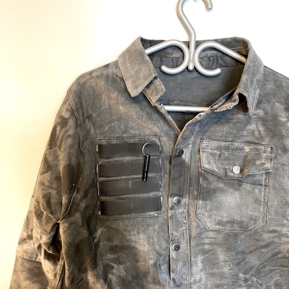 🦊 FOX & VIXEN || HANDMADE VINTAGE || Black Waxed Acid-washed Long Sleeve Jacket - Picture 13 of 16